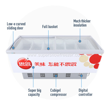 Supermarket sliding glass door island deep display freezers